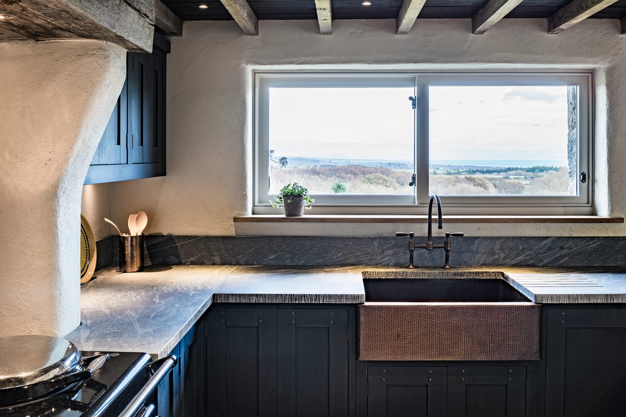 kitchen with sea view picture window