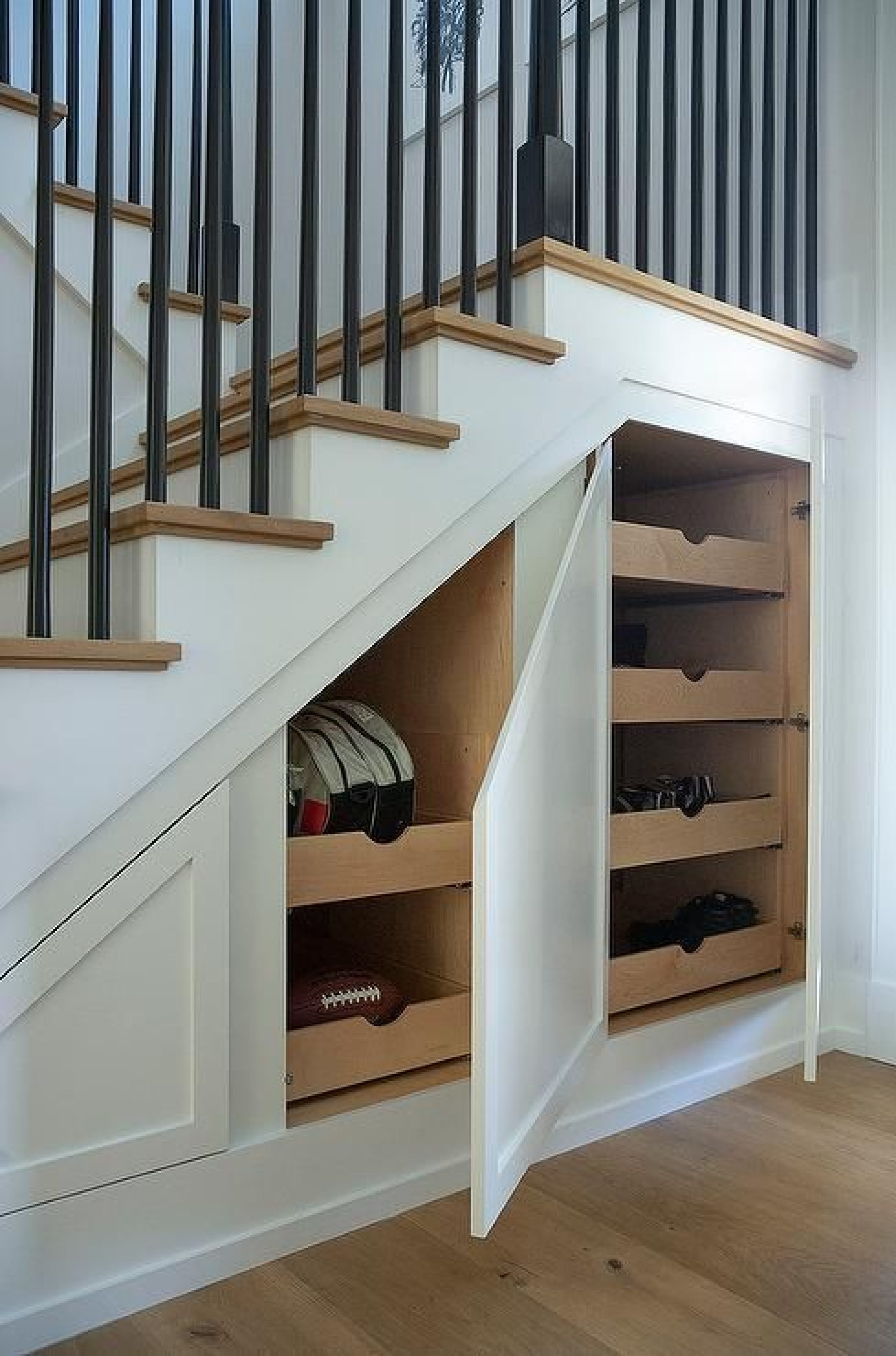 Under Staircase Cabinets with Stacked Pull Out Drawers - Transitional - Entrance_foyer